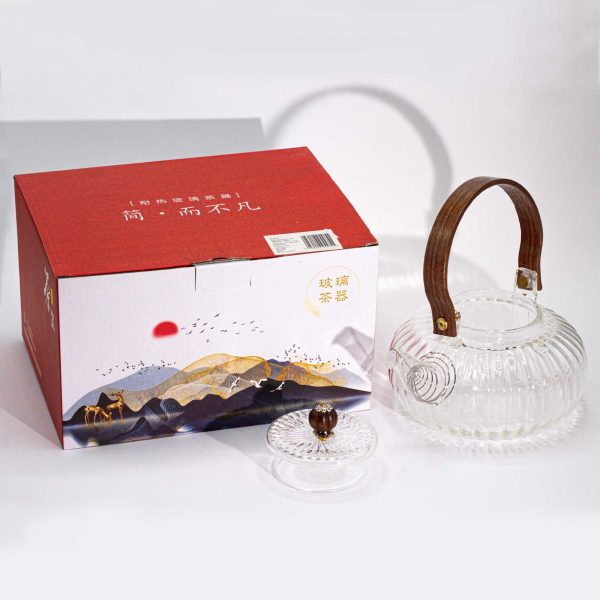 Théière en verre avec infuseur perle nervurée transparente 850 ml, détail du couvercle et de l’anse