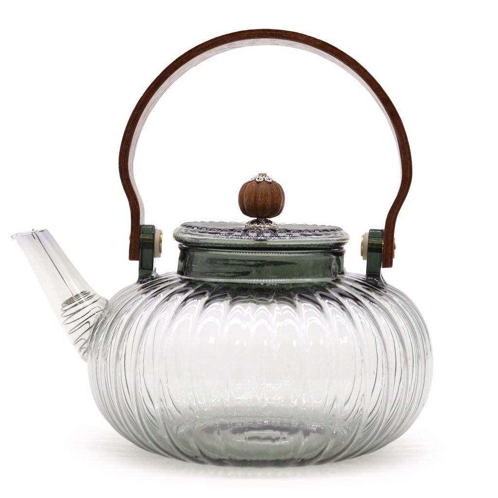 Théière en verre avec infuseur perle nervurée anthracite 950 ml, vue de trois quarts