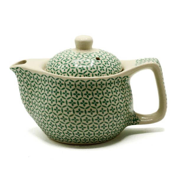 Petite théière à tisane mosaïque verte — Céramique et métal, vue d’ensemble