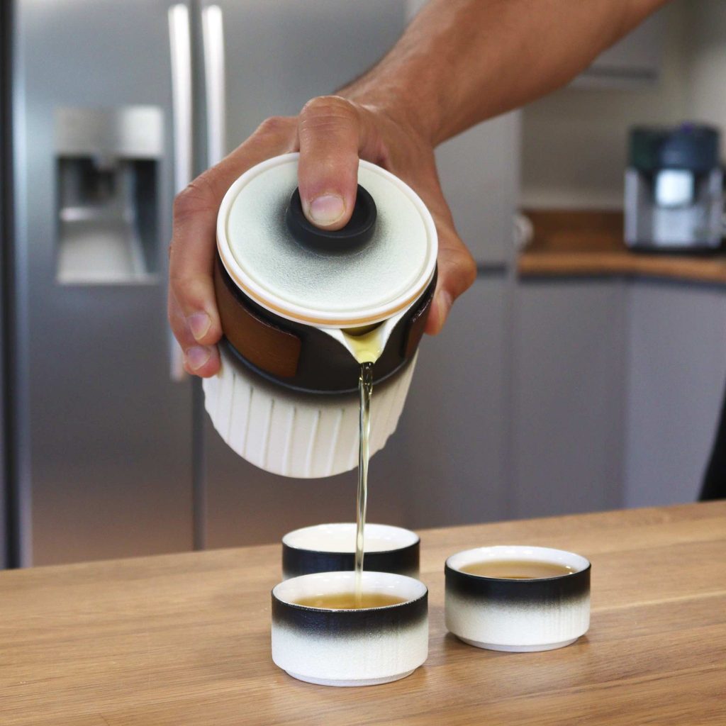 Service à thé de voyage trois tasses coffret de voyage — Céramique, vue d’ensemble