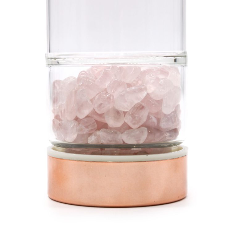 Bouteille infuseur en verre à pierre quartz rose nomade — Cristal de roche, Verre, métal, vue d’ensemble