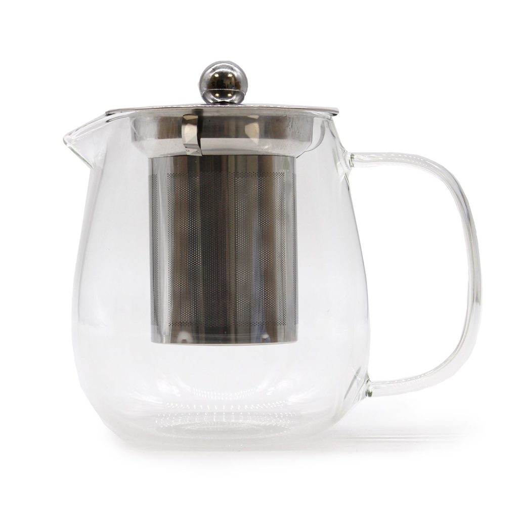 Théière en verre avec infuseur contemporaine 550 ml, vue de trois quarts