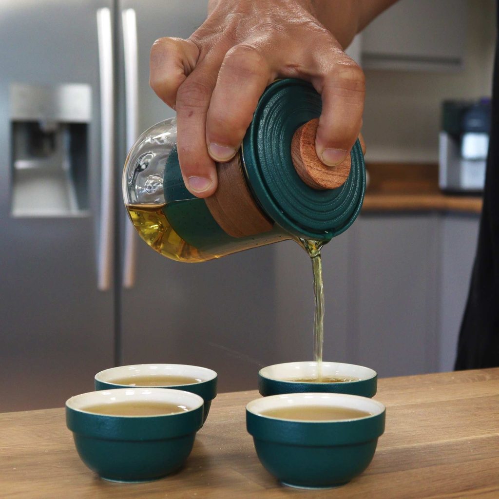 Service à thé de voyage quatre tasses coffret de voyage — Céramique, vue d’ensemble
