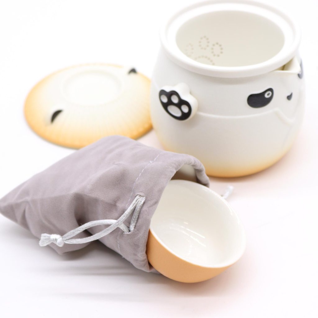 Service à thé trois tasses – orange — Céramique, vue d’ensemble