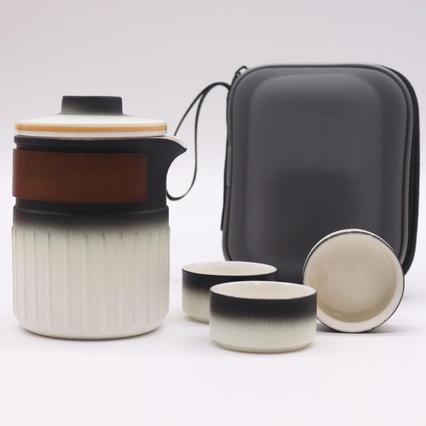 Service à thé de voyage trois tasses coffret de voyage, détail du couvercle et de l’anse