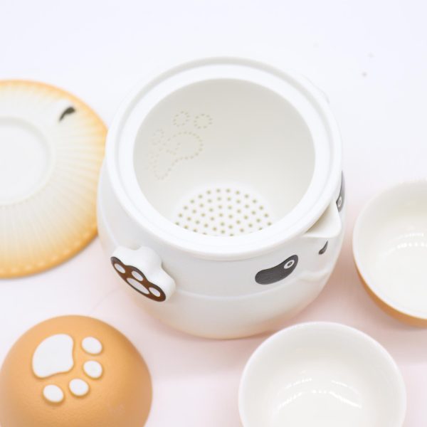 Service à thé trois tasses – orange, contenu du coffret