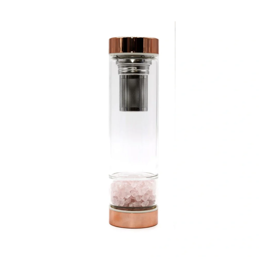 Bouteille infuseur en verre à pierre quartz rose — nomade
