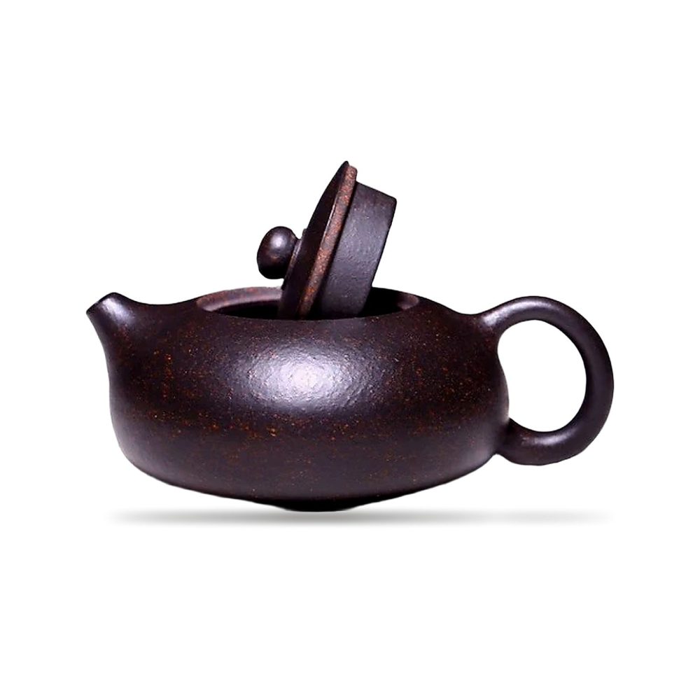 Théière de Yixing 220 ml — argile noir et or, sur fond blanc