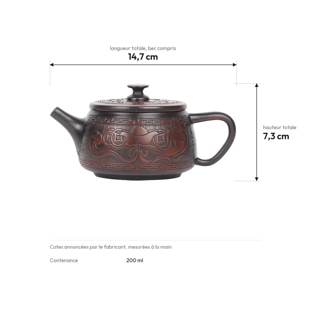 Cotes : 14,7 cm de long, 7,3 cm de haut, 200 ml