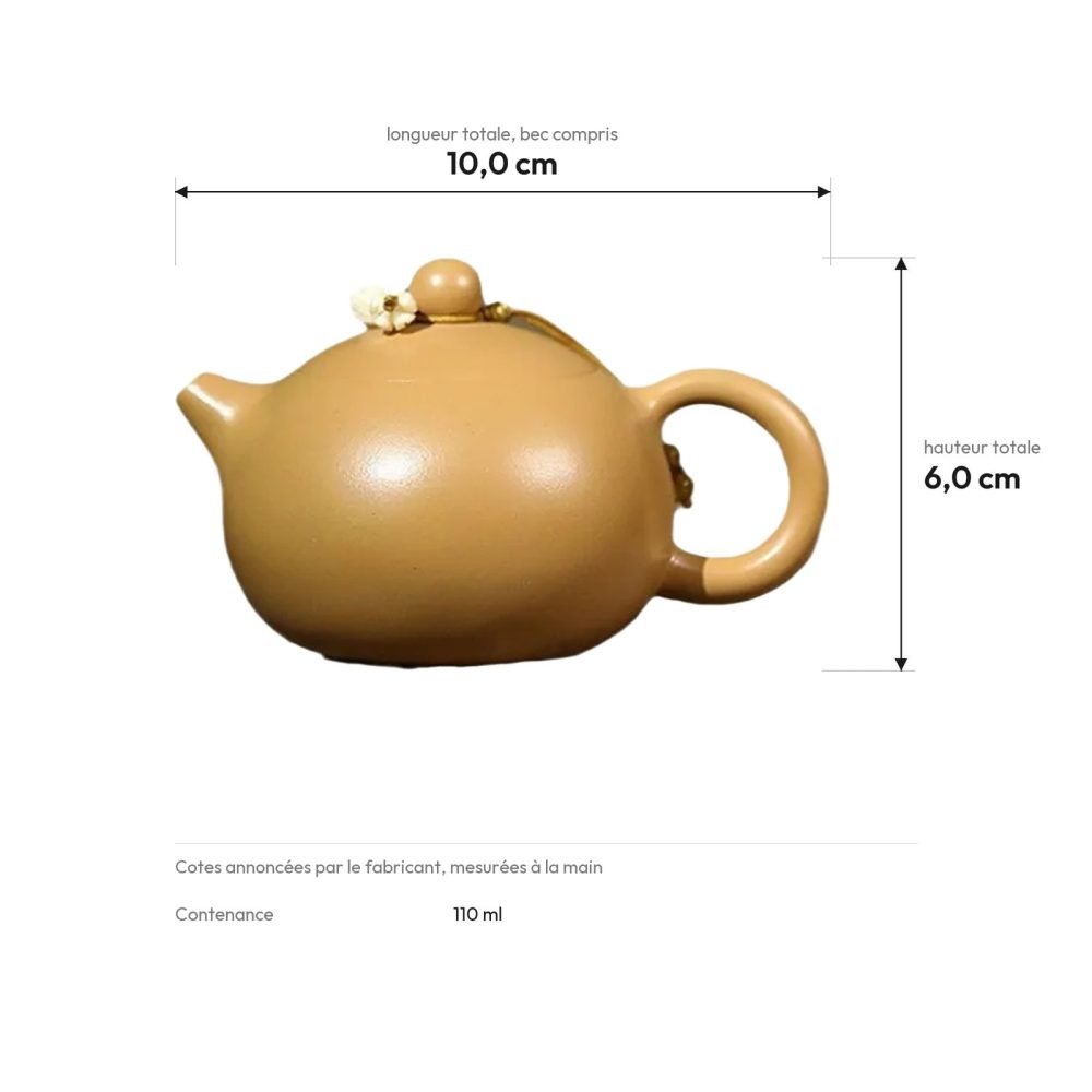 Cotes : 10,0 cm de long, 6,0 cm de haut, 110 ml