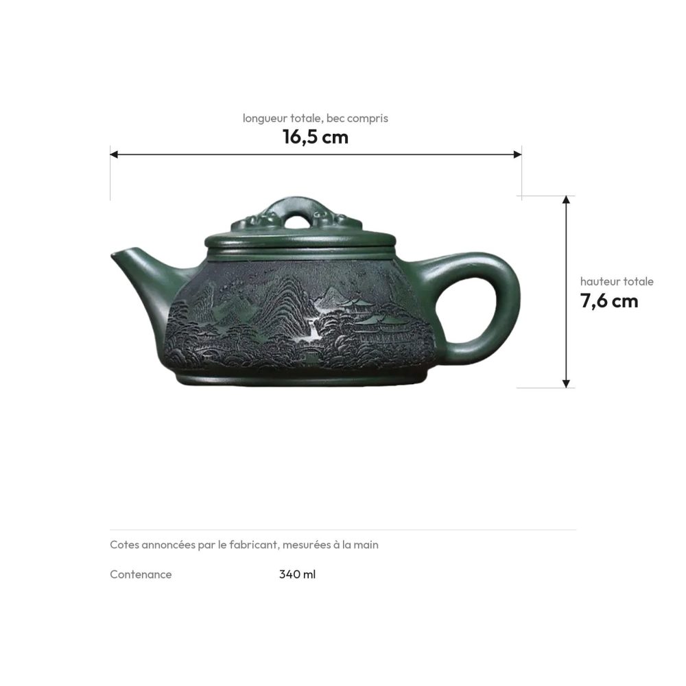Cotes : 16,5 cm de long, 7,6 cm de haut, 340 ml