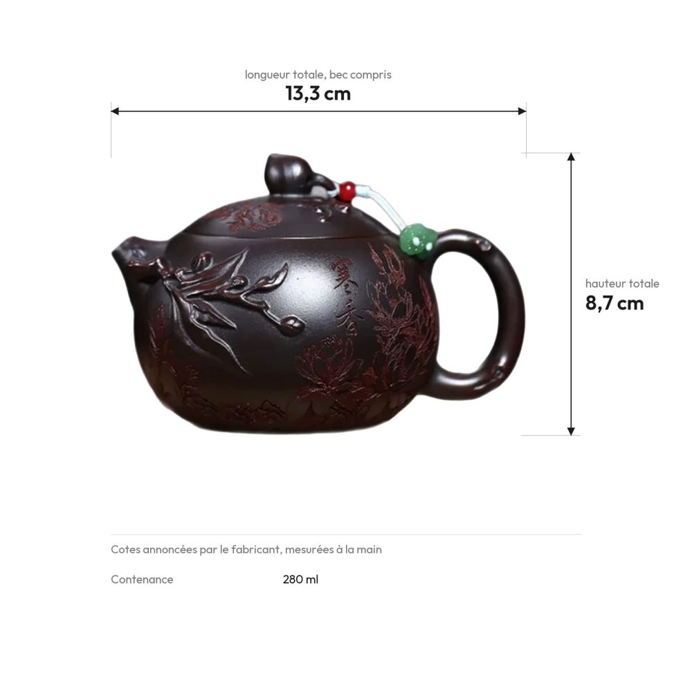 Cotes : 13,3 cm de long, 8,7 cm de haut, 280 ml