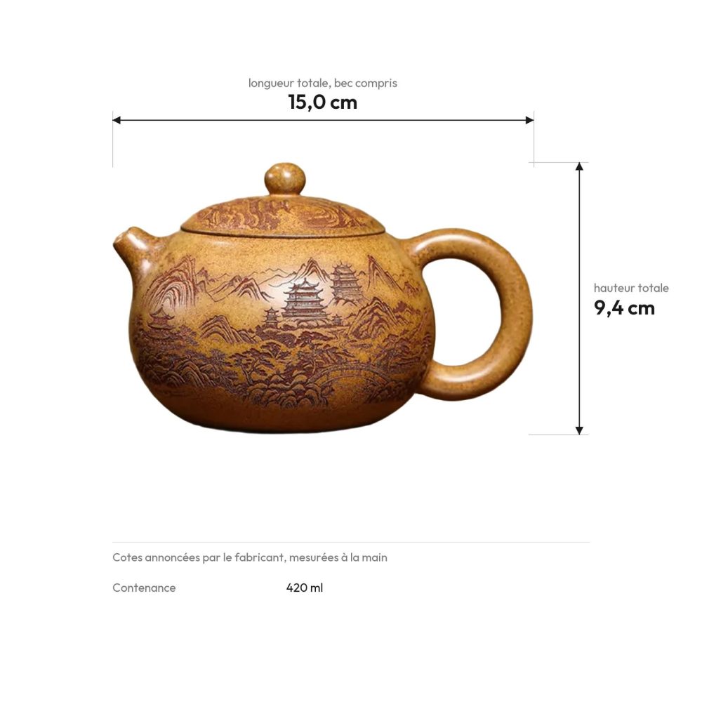 Cotes : 15,0 cm de long, 9,4 cm de haut, 420 ml