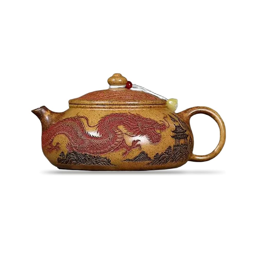 Théière de Yixing 300 ml — dragon en relief, sur fond blanc