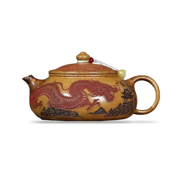 Théière de Yixing 300 ml — dragon en relief, sur fond blanc