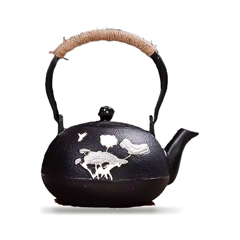 Théière en fonte 1,2 L, décor de lotus incrusté