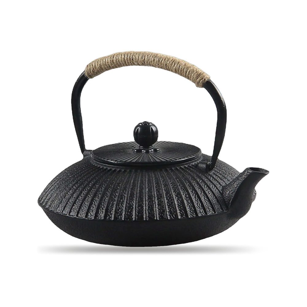 Théière en fonte 800 ml à nervures en parasol, coloris noir