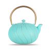 Théière en fonte émaillée 1,2 litre, turquoise à cannelures torsadées, anse d’arceau dorée