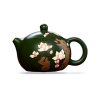 Théière de Yixing 300 ml en argile verte, forme Xi Shi, magnolias peints