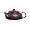 Théière Yixing en argile pourpre, panse basse, paysage de village sculpté, 600 ml
